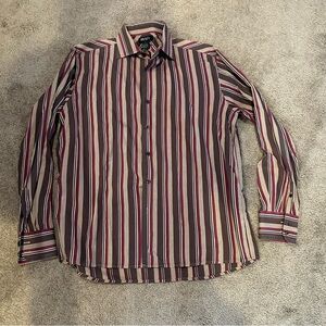 Bruno Vintage Striped Button Down Collared Dress Shirt